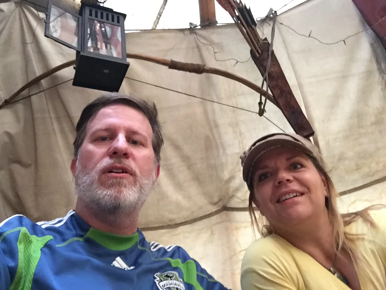 Steve and Doreen eating in a Tipi
