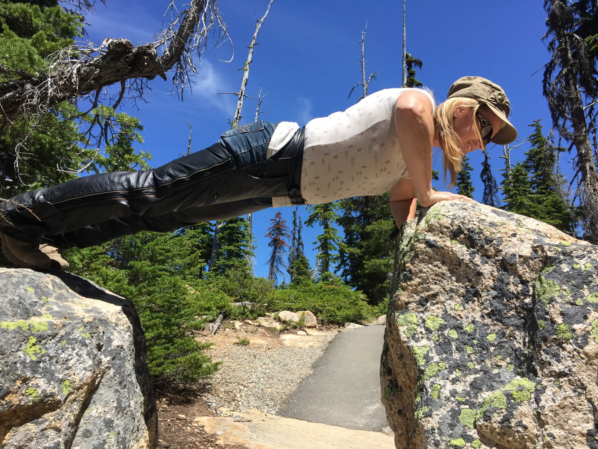 Doreen doing pushups in Washington Pass
