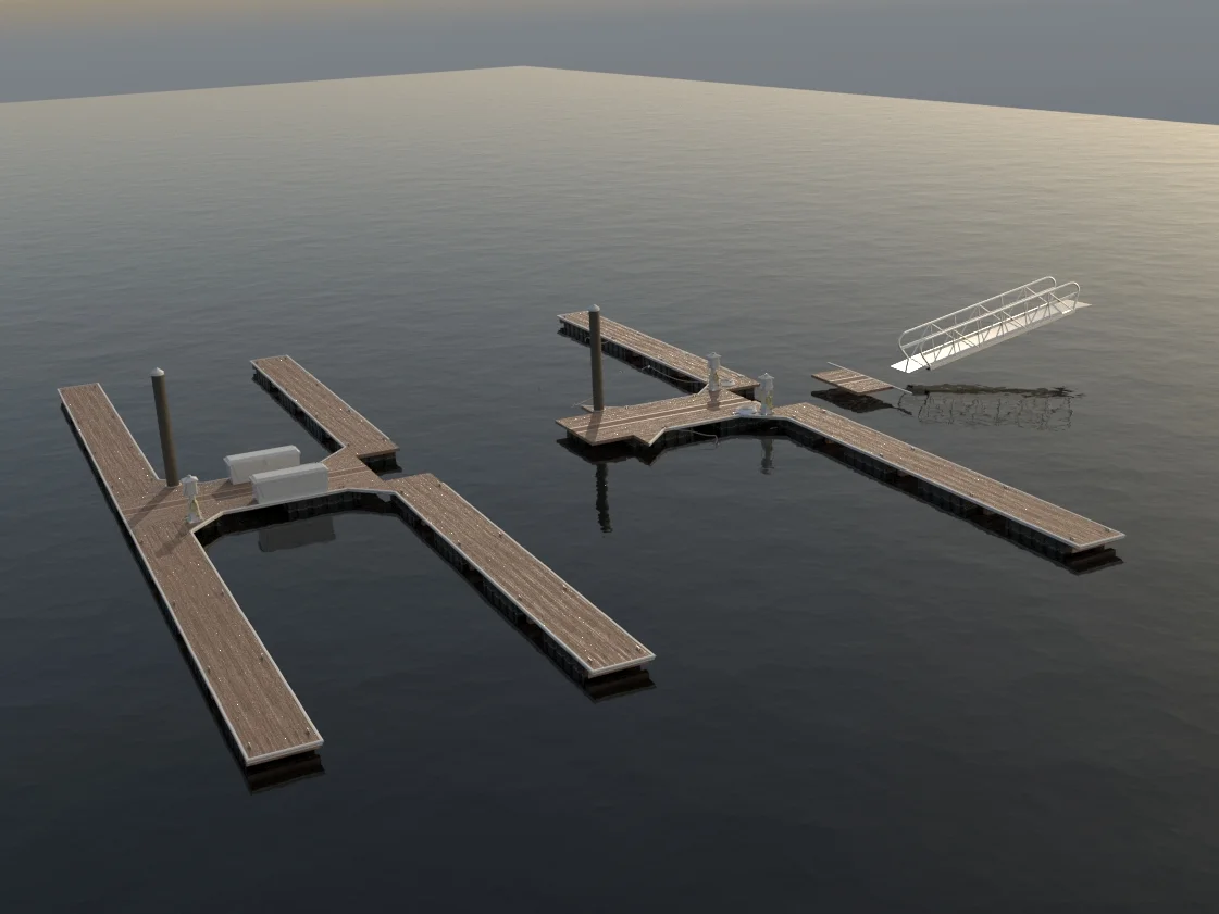 Marina Boat Slips Floating Dock Deluxe 3D model — Visual Media Design