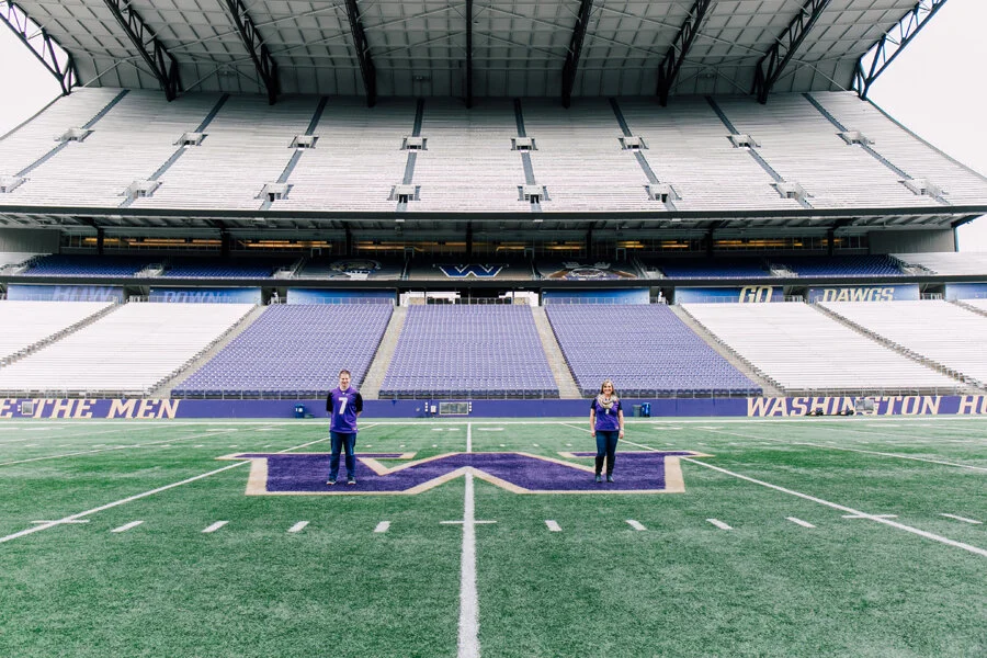 UW Stadium Marching Band Engagement Photographer Katheryn Moran
