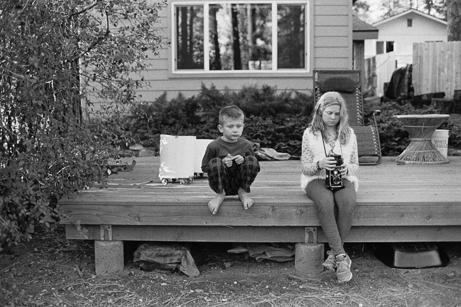 ^ Grace making portraits in the backyard with the Mamiya C330.