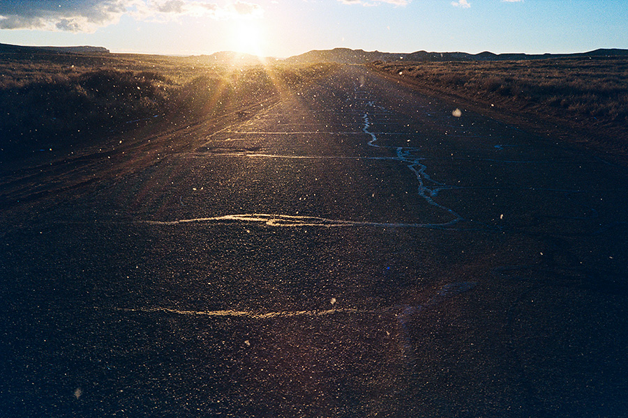 Random snowfall on the high plains at sunset.