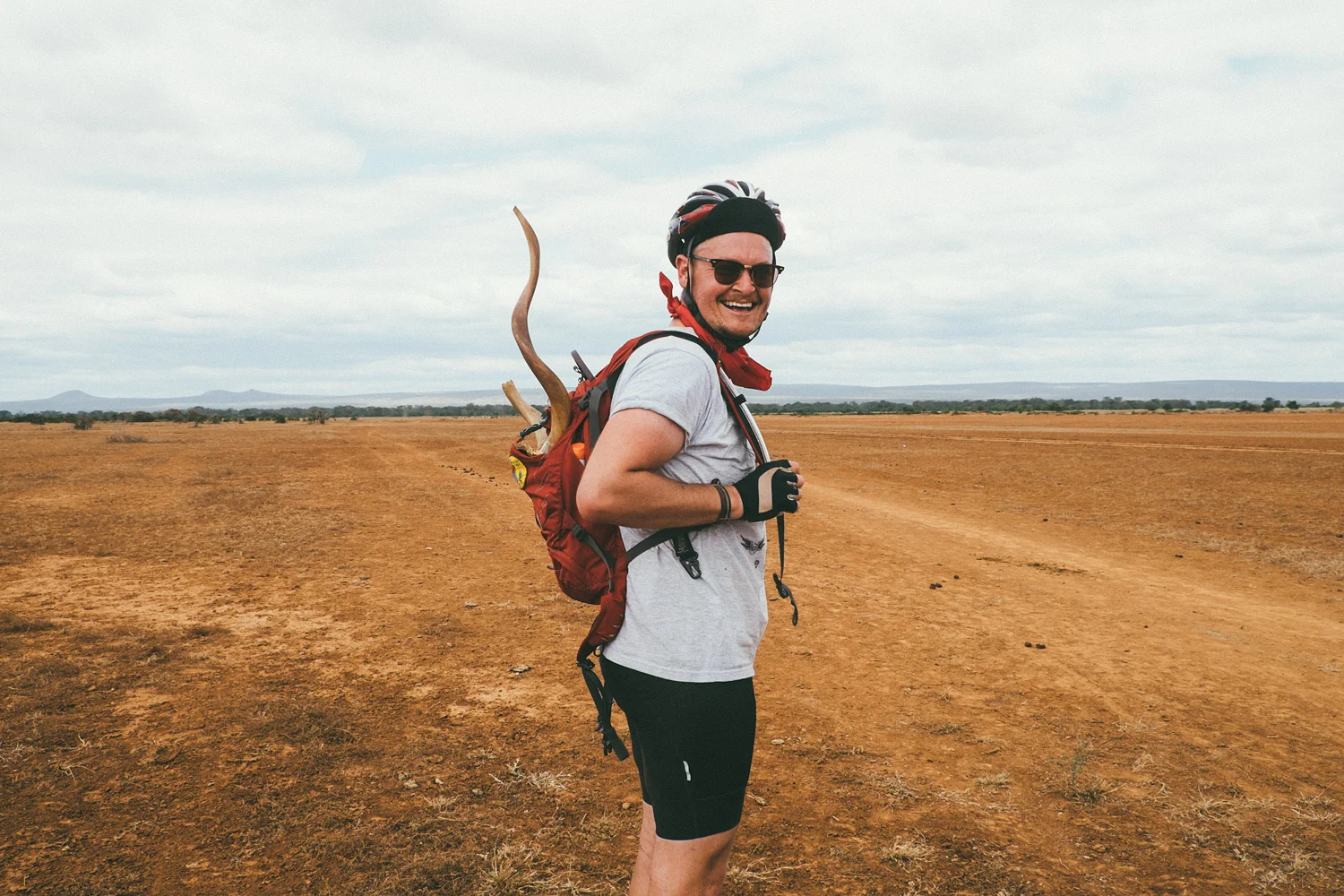 ^ I found a pair of kudu horns randomly in the middle of the plains and strapped them to my pack for a few miles intent on bringing them home until our guides informed me that if found by airport security they would assume I killed the animal and arrest me on the spot for illegal poaching...so back onto the plains they went.