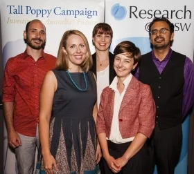 Left-to-right: Dr Julian Berengut (Physics), Dr Jessica Grisham (Psychology), Dr Sarah Perkins (Climate Change Research Centre), Dr Belinda Liddell (Psychology), Dr Neeraj Sharma (Chemistry).