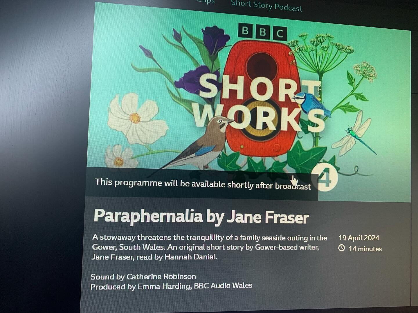 Thrilled this short story will be broadcast on @bbcradio4 on 19th and 21st April.