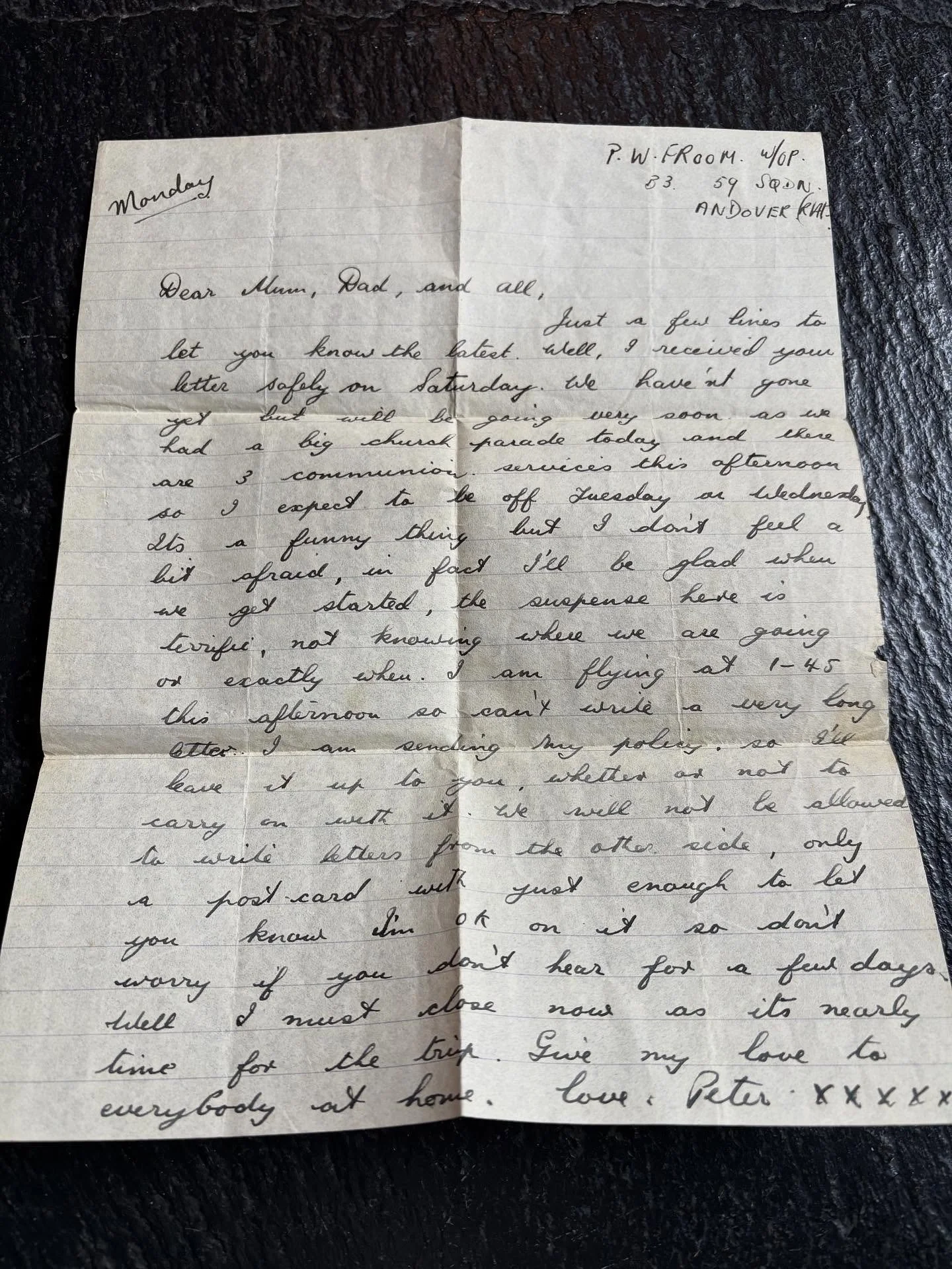 A letter from my great uncle Peter William written before he went to &lsquo;the other side&rsquo; in late 1939 as an RAF wireless operator. My Dad (Ted, almost 98) found this as he&rsquo;s doing a lot of &lsquo;tidying up&rsquo;. My character William