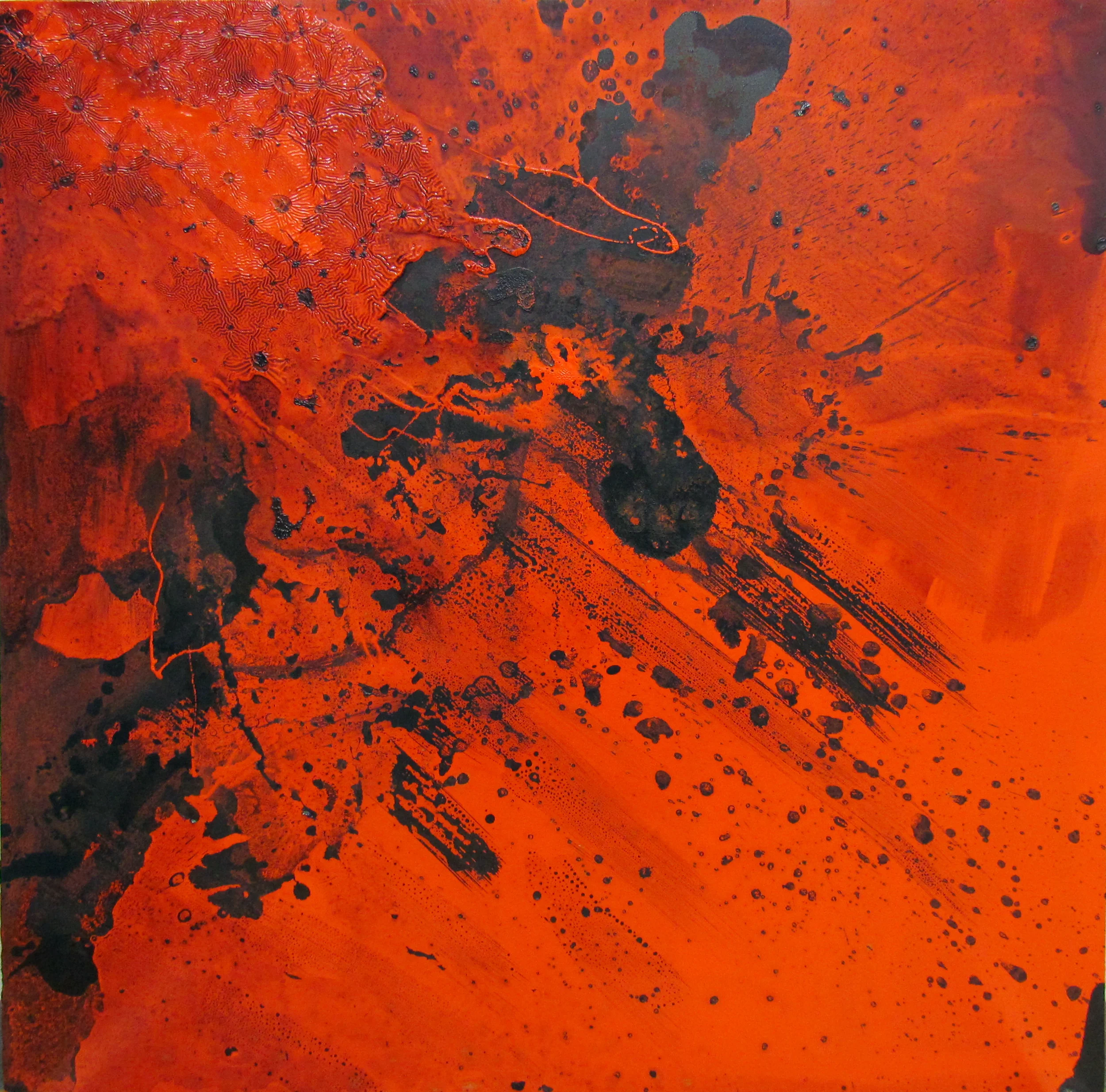Cashew Colour Study IV / カシュー色彩 IV cashew lacquer and sumi ink on wooden board / カシューニス、墨 92x92cm