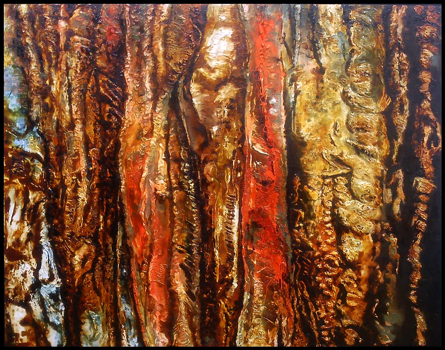 Cave I / 洞窟I gofun, mortar, cashew lacquers and black house paint on wooden board / 胡粉、しっくい、黒いペンキ Selected for the 40th Annual Exhibition of Souga Group 2013 (Autumn) / 第40回記念創画展2013年(秋) 入選