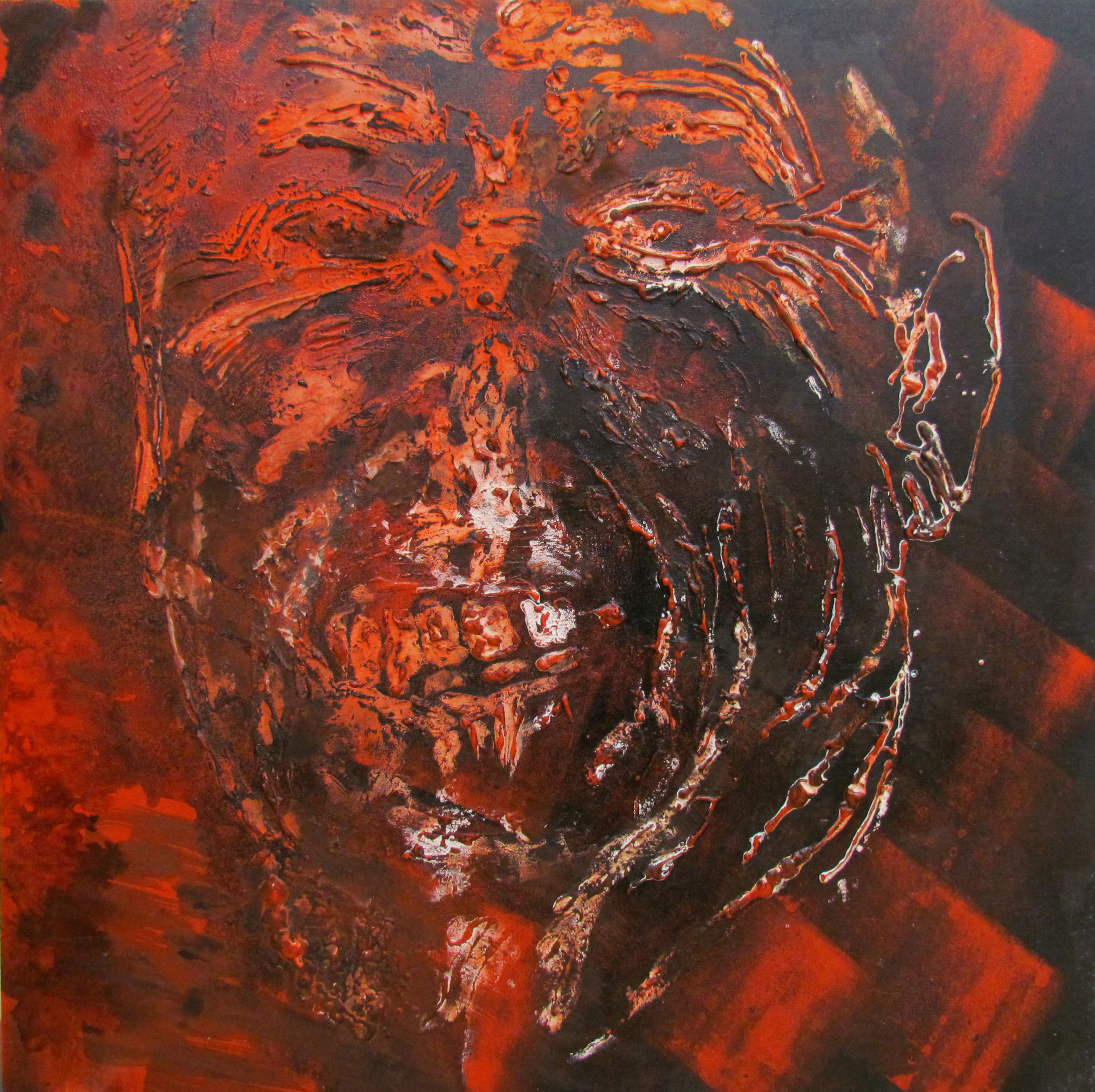 Portrait of Ronald Reagan / レーガン大統領の肖像 black house paint, gofun, cashew lacquers / カシューニス、胡粉、黒いペンキ 92x92 cm