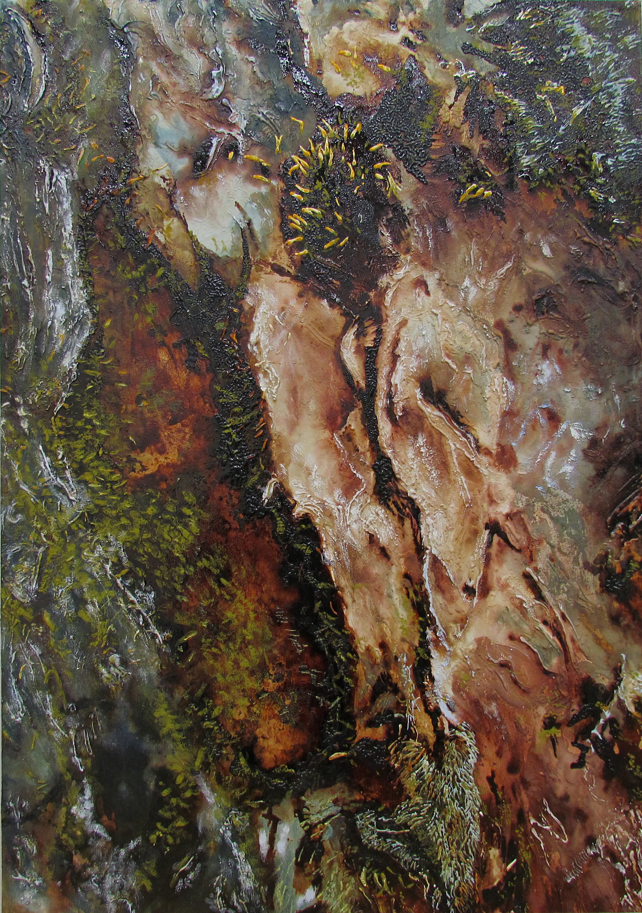 Tree Trunk I / 木の幹I gofun, cashew lacquers, urushi, mineral pigments on wooden board / 胡粉、カシューニス、漆、岩絵具