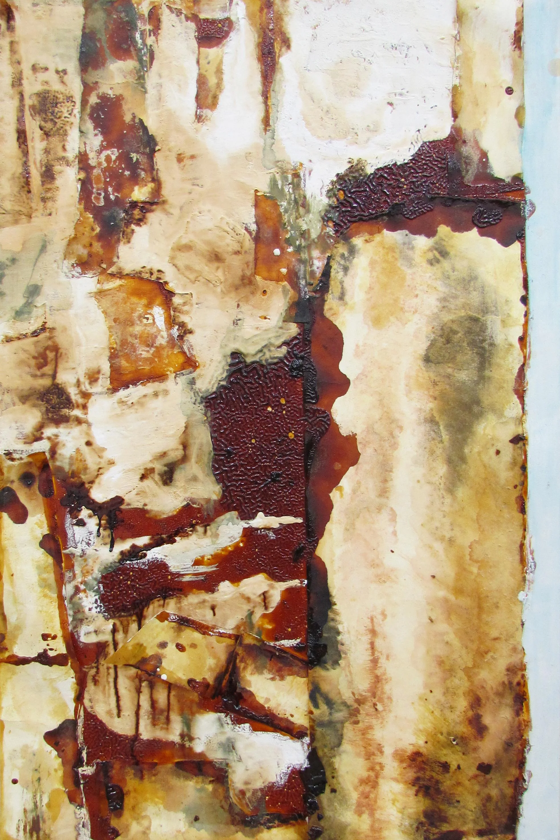Collage Study for Ruined Building / 習作 "廃墟" japanese paper, gofun, cashew lacquer, urushi, mineral pigments / 和紙、胡粉、カシューニス、漆、岩絵具 80x50 cm
