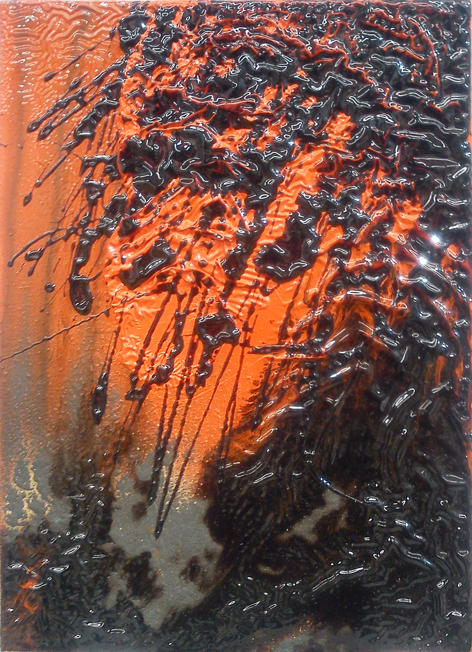 Cashew Colour Study V / カシュー色彩 V iron powder and cashew lacquer on wooden board / 鉄粉、カシューニス 16x20 cm SOLD 販売済
