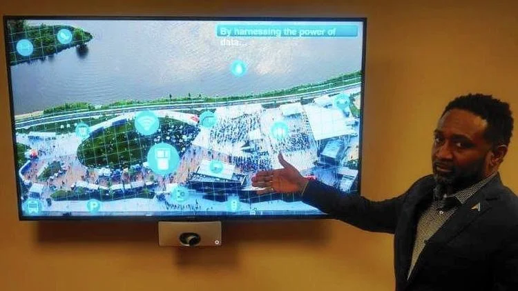 Aurora Chief Information Officer Michael Pegues explains the “Smart Park” concept for RiverEdge Park. (City of Aurora)