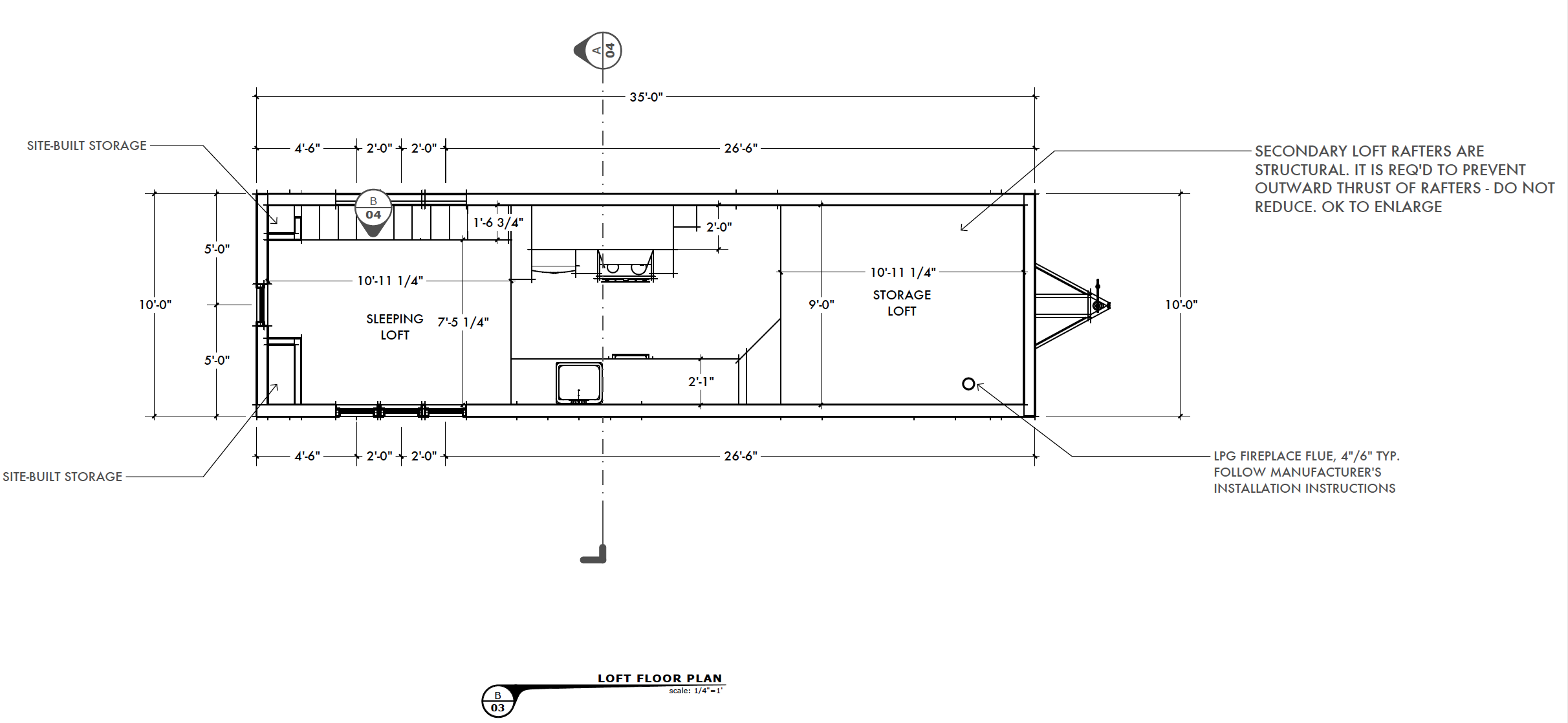 Tamarack tiny home on wheels (THOW) loft framing plan..png