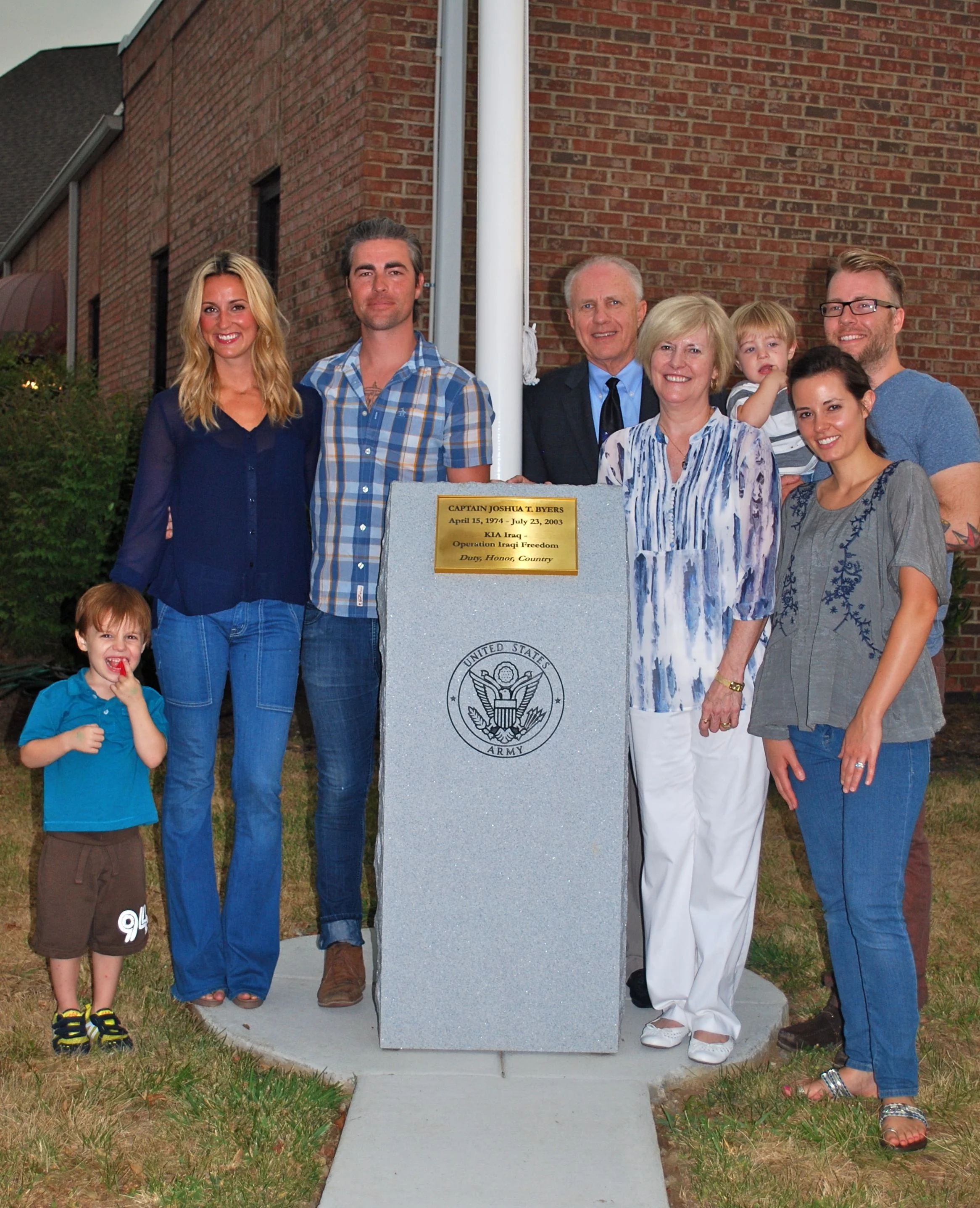 The Byers family at Trinity Baptist Church flagpole dedication. 2012