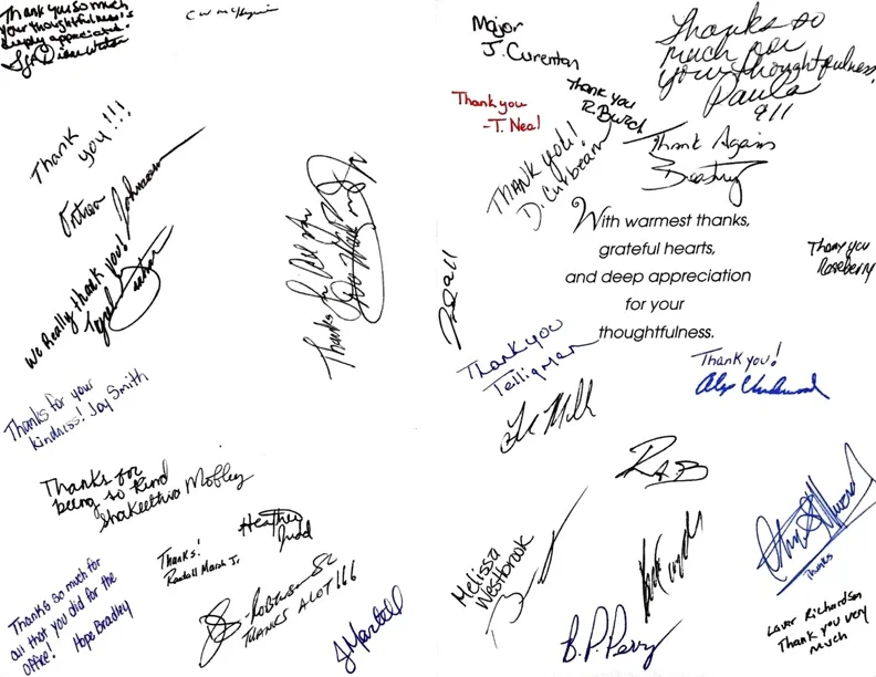 Thank you card from some of our local law enforcement staff