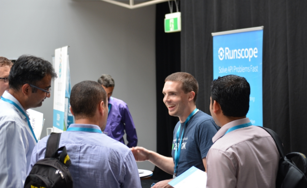 Runscope Co-founder and CEO John Sheehan answering questions after his keynote presentation at APIdays Sydney earlier this year. Photo credit .