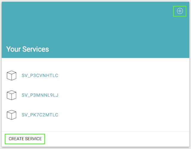 Eventn's dashboard with the "Create Service" button highlighted.