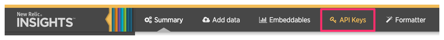 New Relic Insights highlighting API Keys option on top bar