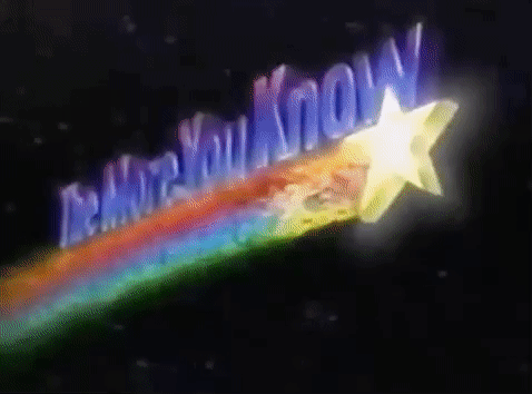 An animated GIF of a 3D shooting star with a rainbow trail and the text "The More You Know" above the trail.