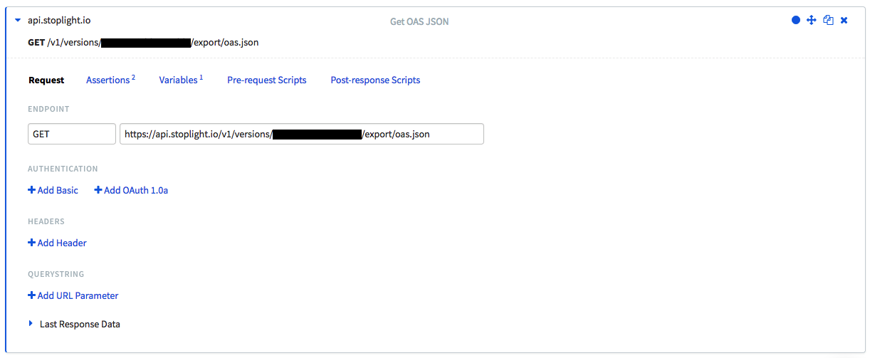 A Runscope GET request step to the api.stoplight.io export URL