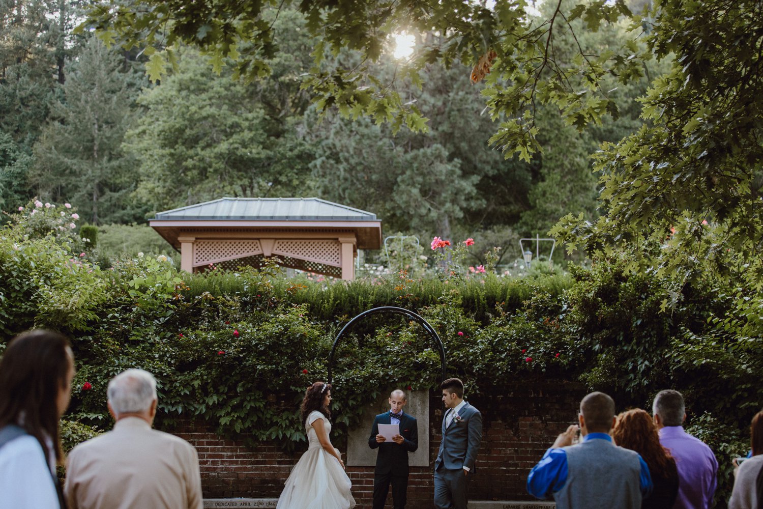 Wedding ceremony at Portland's Rose Garden in Washington Park