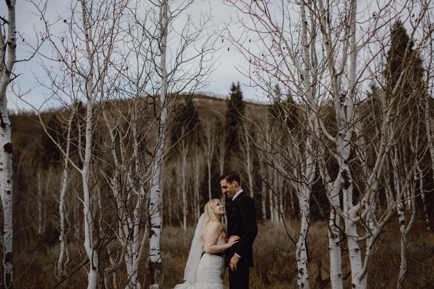 A wedding photo with Aspen trees
