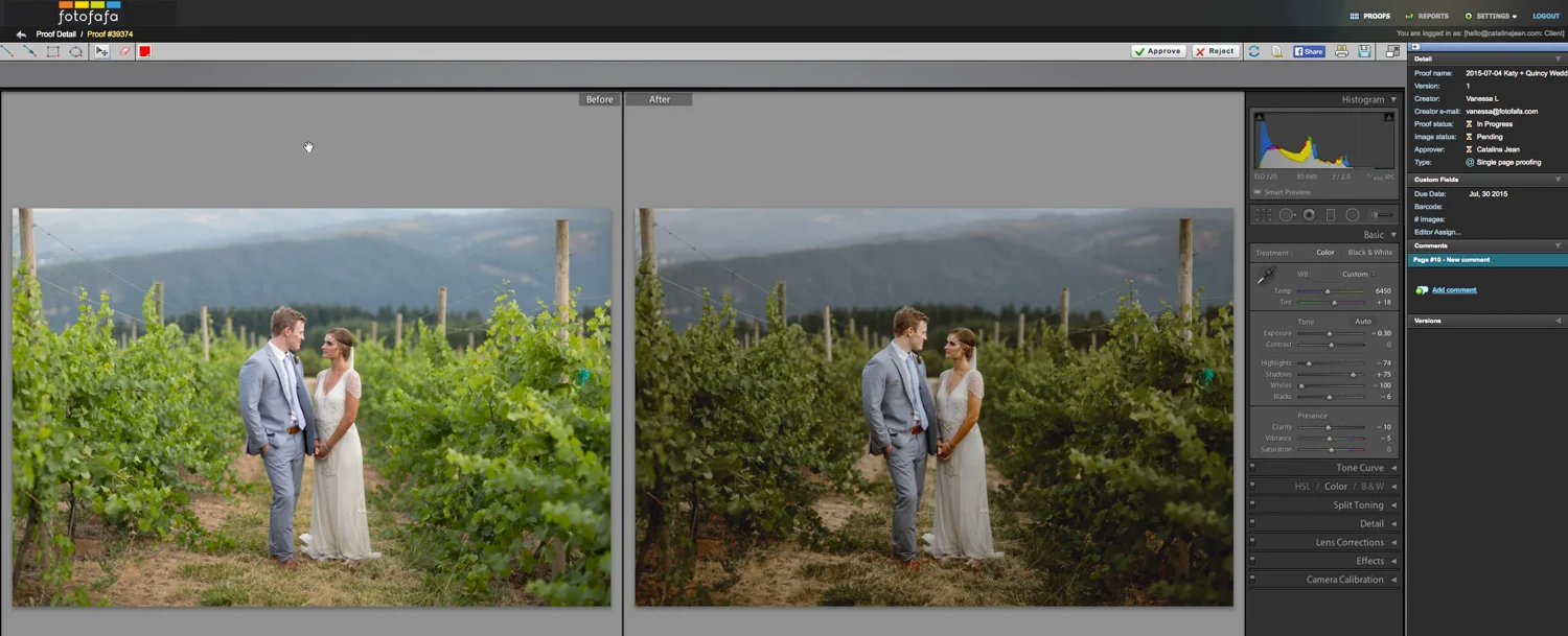 Here is the view I see when I go to view my editing samples from Fotofafa. I can approve images or make comments for changes I would like made. 