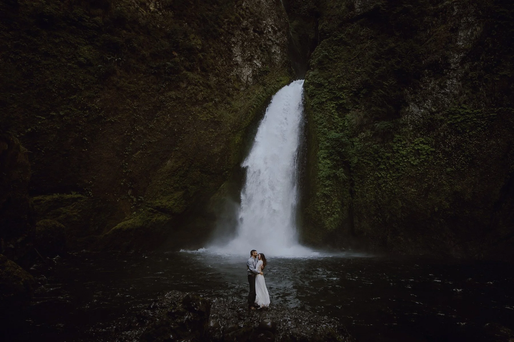 A couple at their Wahclella Falls Elopement by Catalina Jean Portland Wedding Photographer