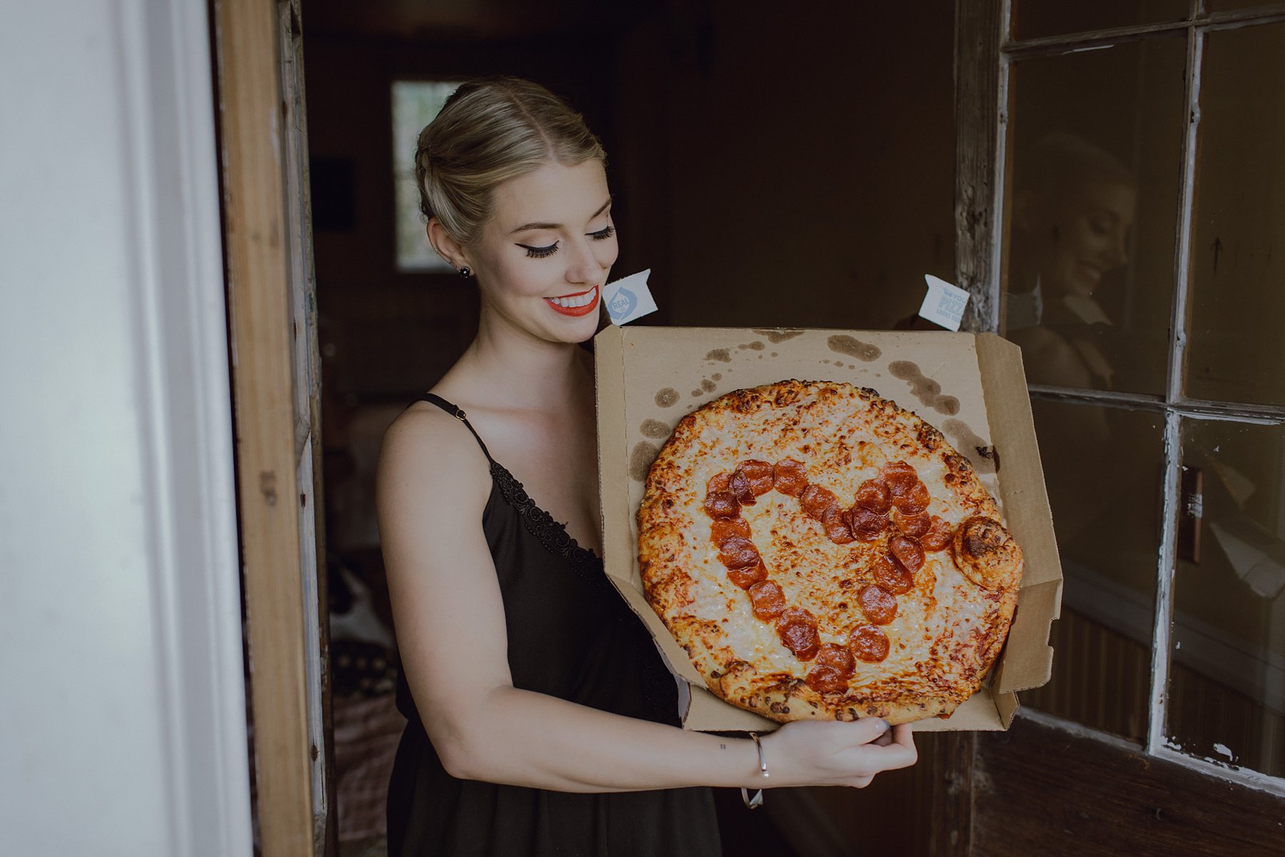 A bride with a heart pizza