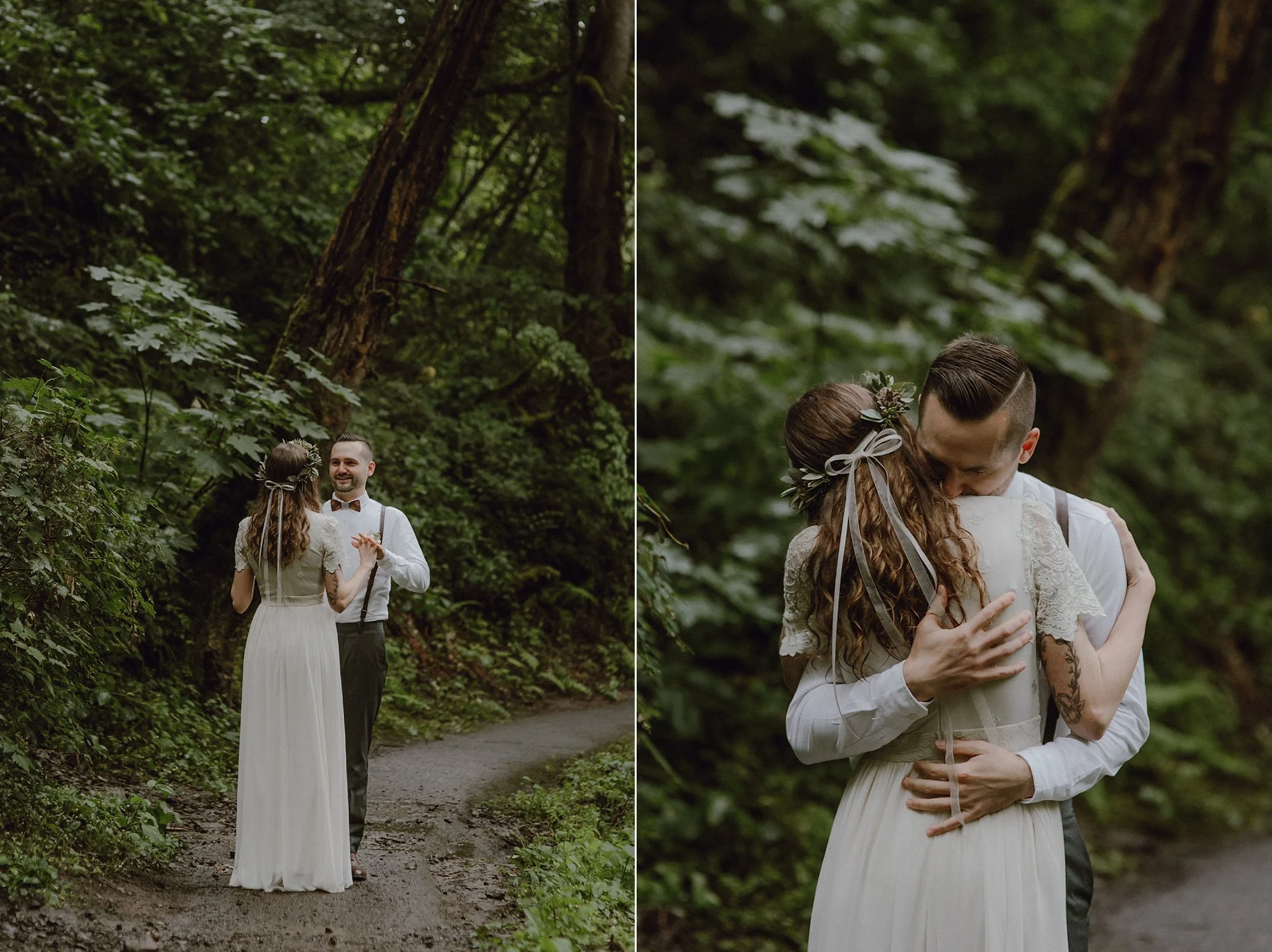 An emotional Oregon wedding first look.