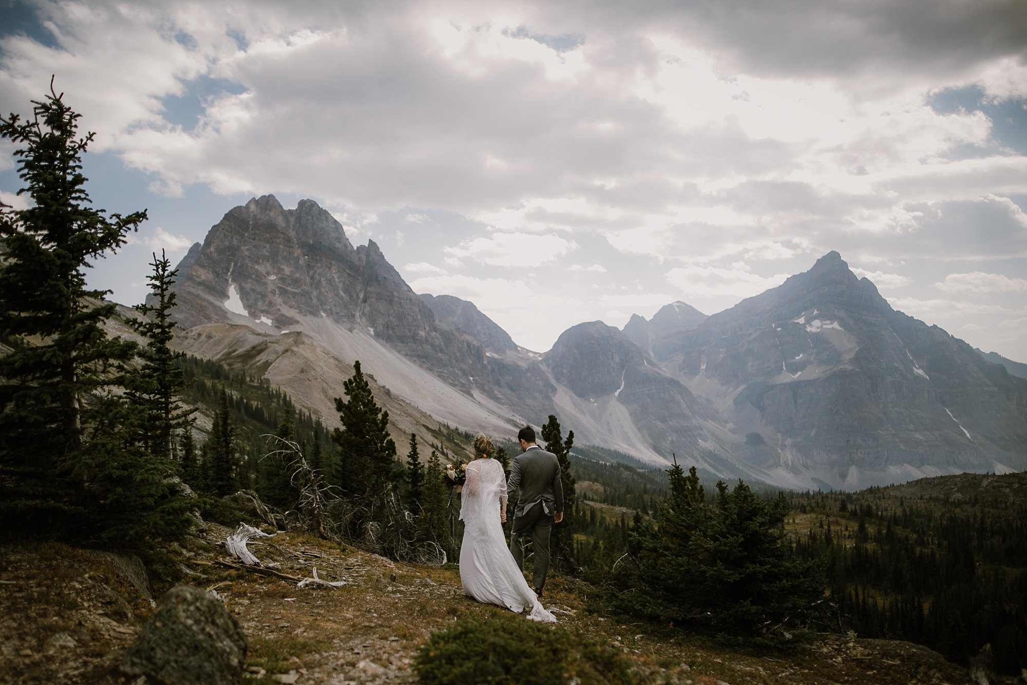 A bride and groom at their elopement in Banff, Canada