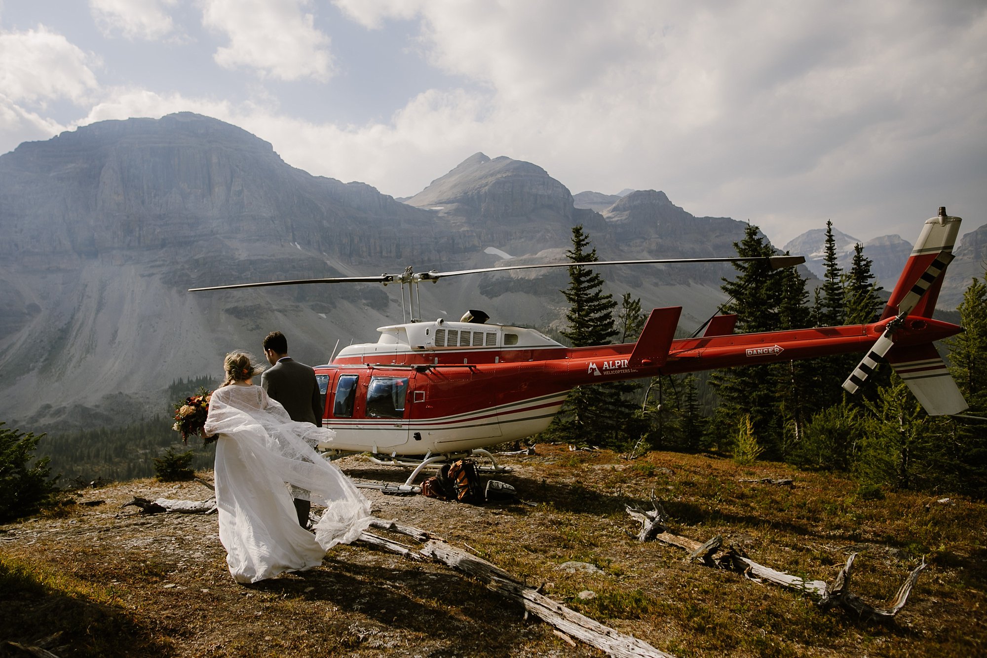 Helicopter elopement wedding in Banff National Park