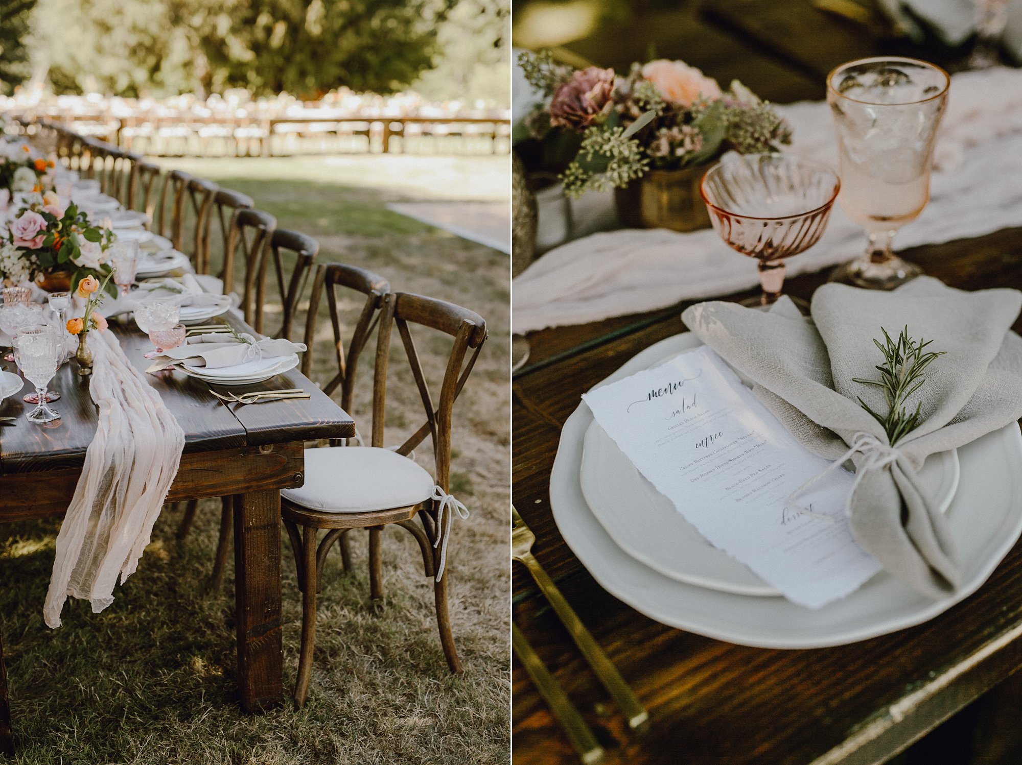 Oregon bohemian pink wedding reception decor