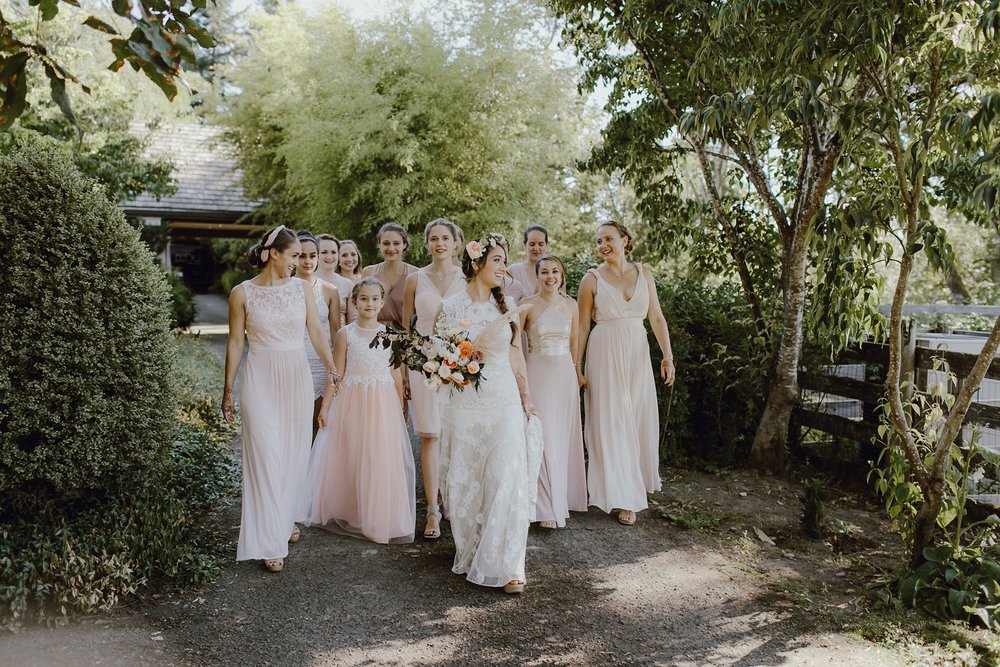 Bohemian pale pink bridesmaids
