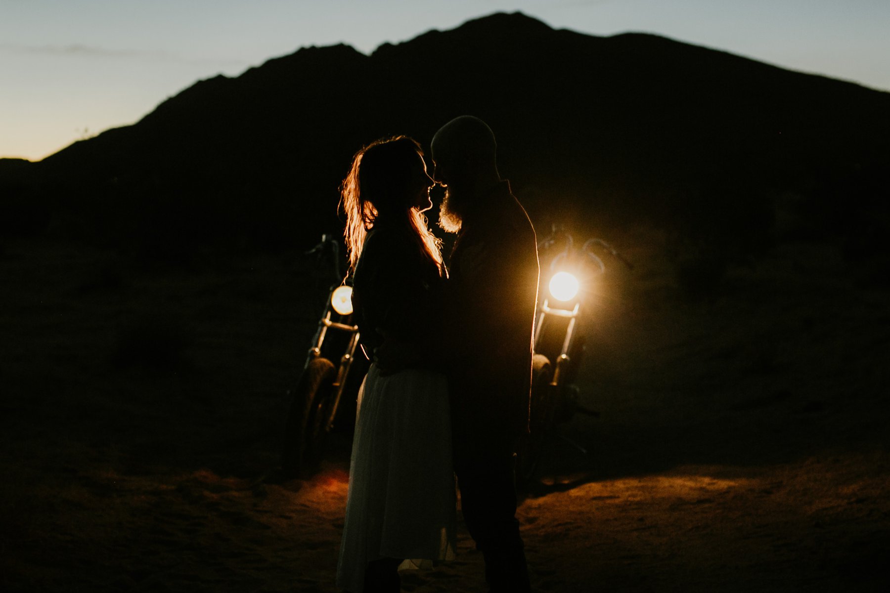 A sunset motorcycle elopement photo