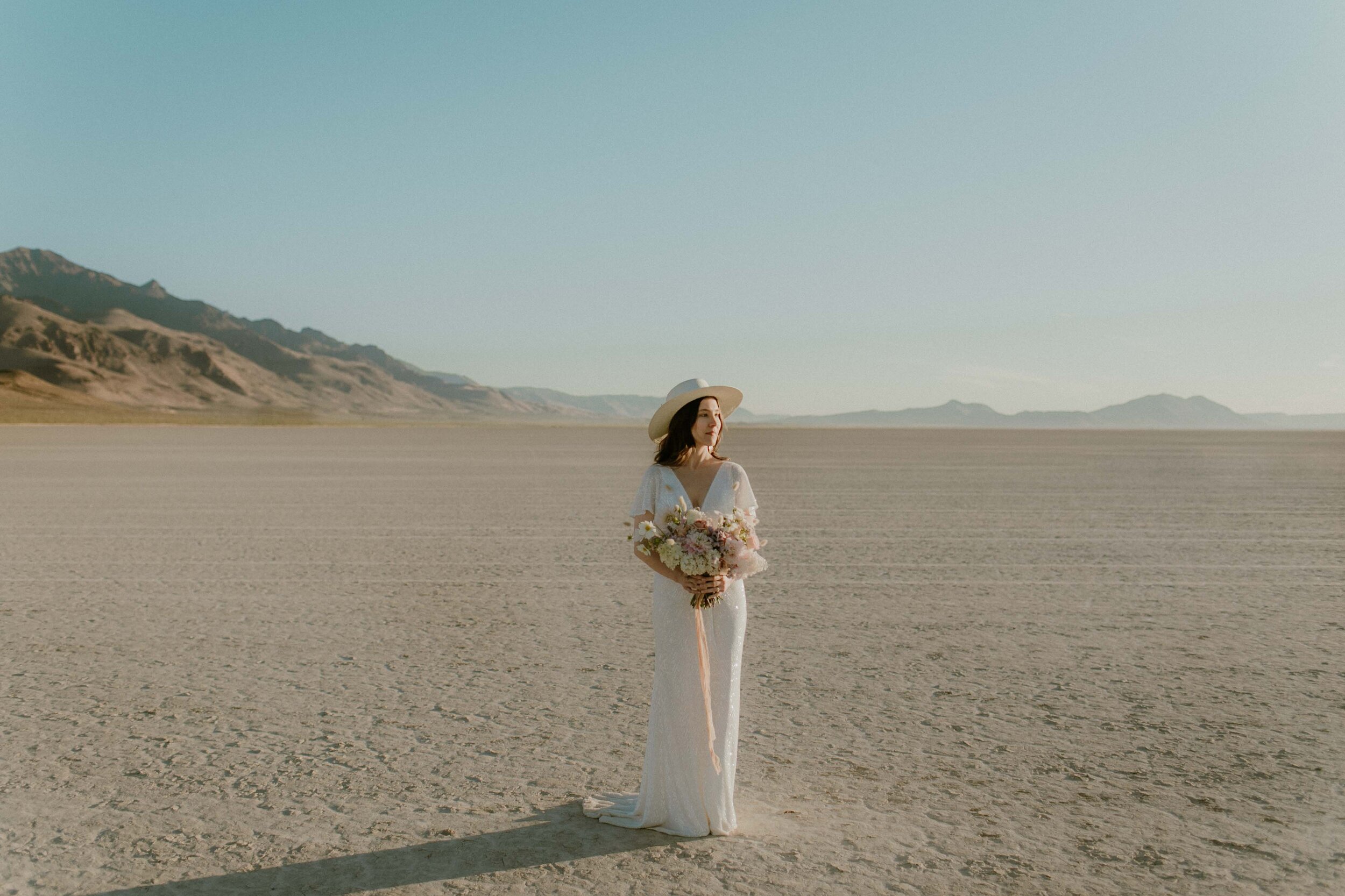 Bride at her Alvord Desert elopement wedding