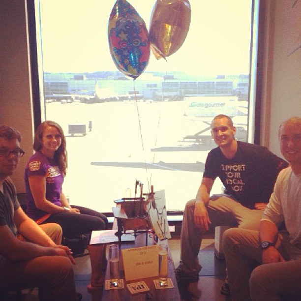 We loved setting up this birthday surprise for Jon and Jenny. Bubbly in our tasting room with view of the runway! 🍻🎉