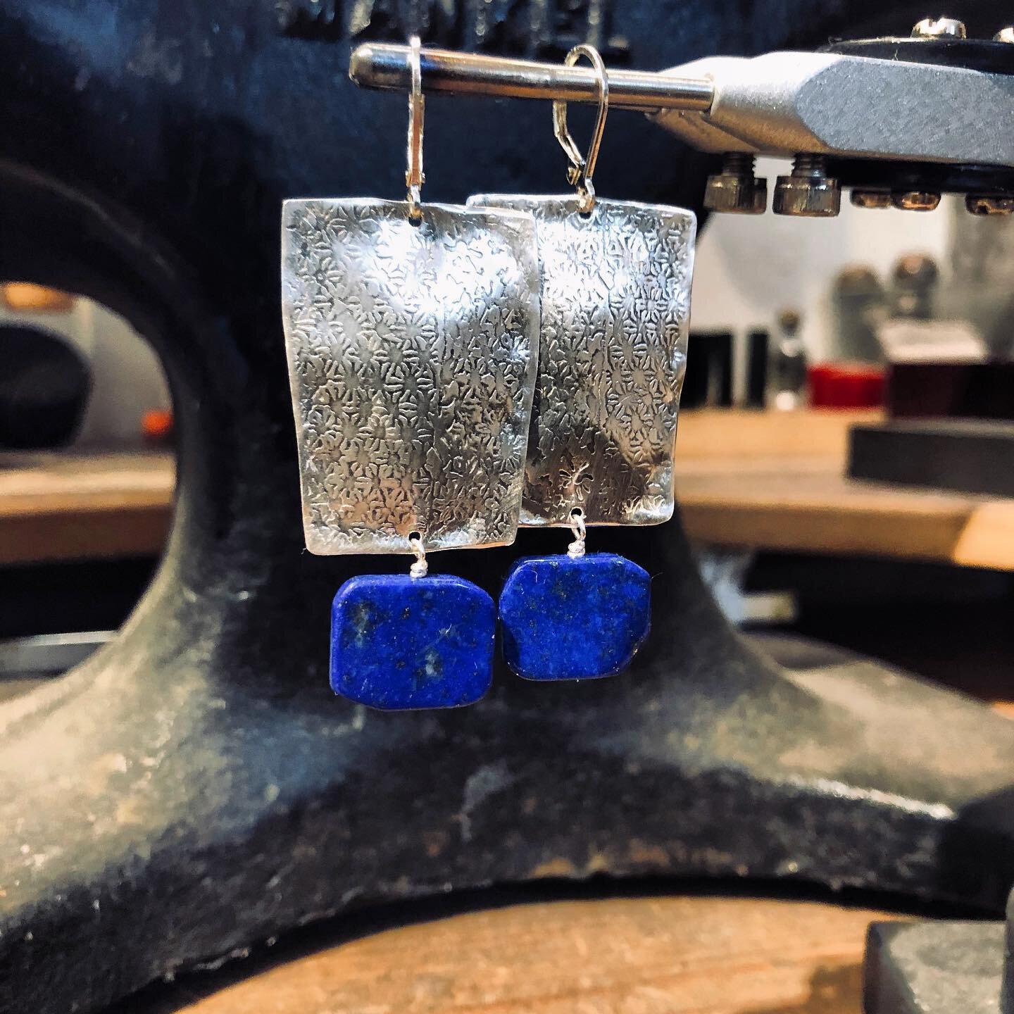 Lapis earrings #lapislazuli #finesilverjewelry #rollerprinting #sterlingsilver #handmade