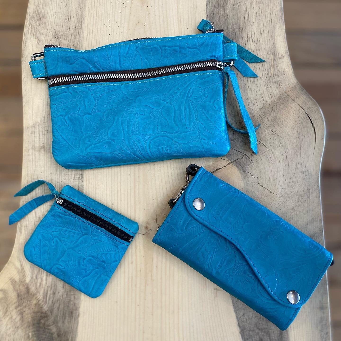 Just some turquoise embossed leather, one of my favorites to work with.  These are soft with a light texture that feel so good. #fannypack #cleopatra #claudio all @riversidestudios