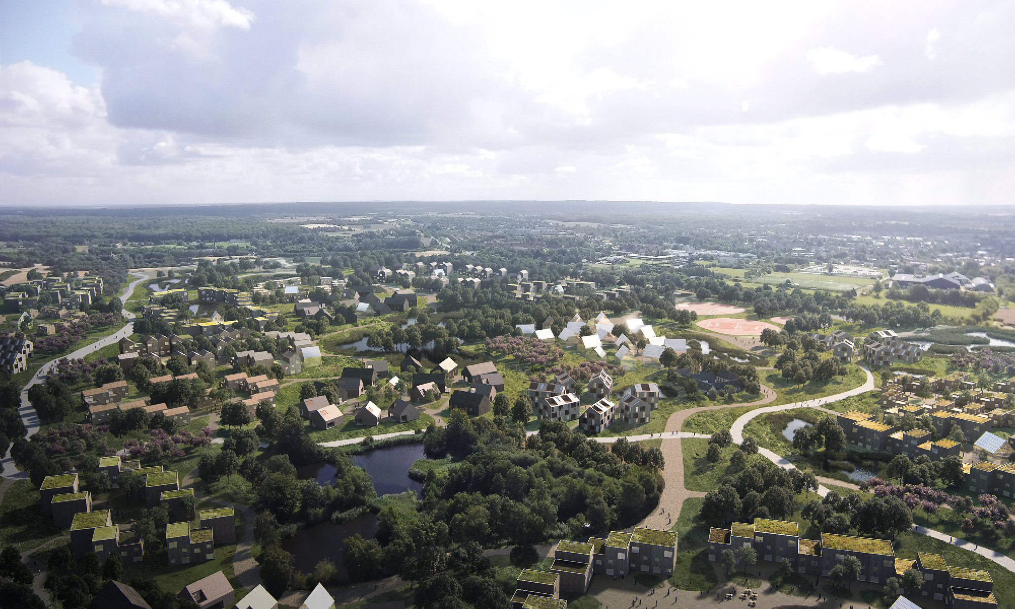 Helsinge Sharing Communites seen from above.