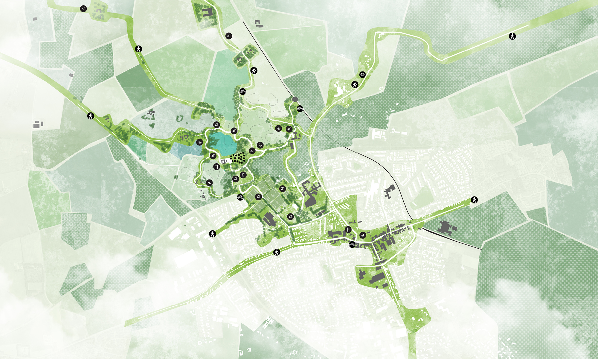 Helsinge Sharing Communities is part of of a greater recreational strategy for Helsinge. Connecting cultural and commercial activities in one continous green network.