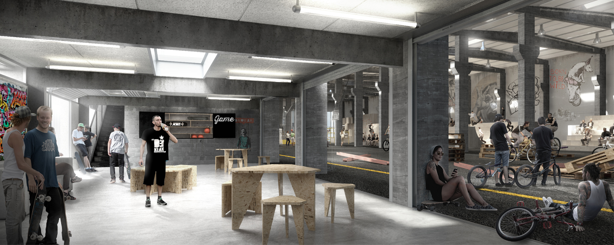 View from the café & reception towards the big central space.