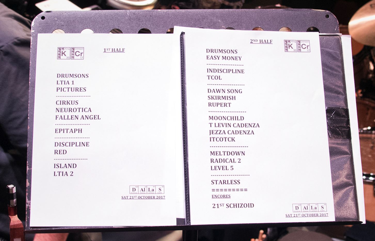 King Crimson Dallas 2017 Set List.JPG