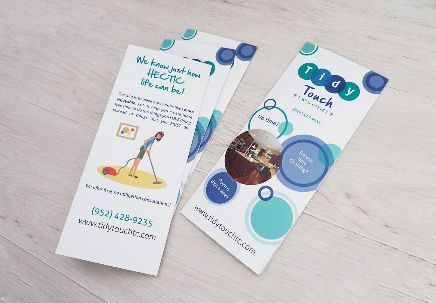  Informational Brochure - This is one of Tidy Touch’s go-to printed pieces when going on a consultation visit. The design was kept clean and stuck with the bubble theme.  