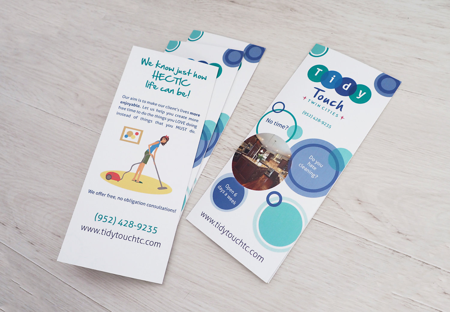 Informational Brochure - This is one of Tidy Touch’s go-to printed pieces when going on a consultation visit. The design was kept clean and stuck with the bubble theme.