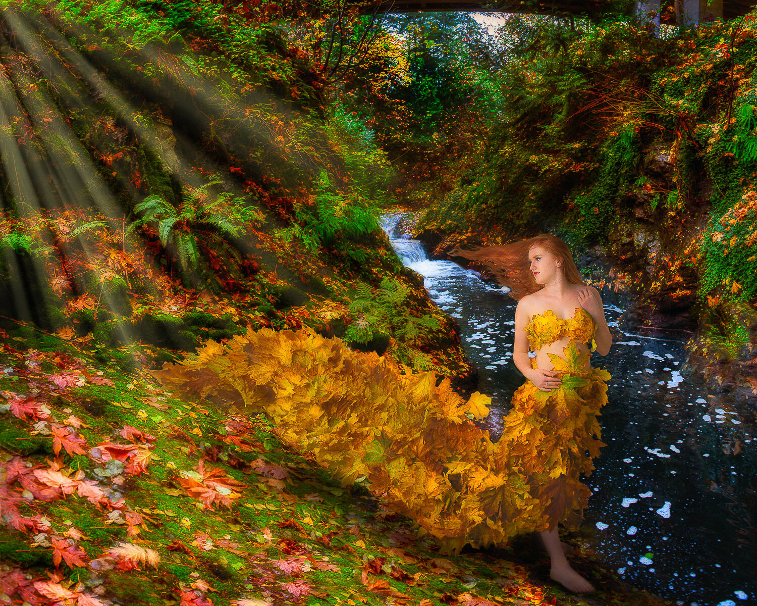 fall leaves, futuristic female portrait photo, Cowichan Valley to Nanaimo BC