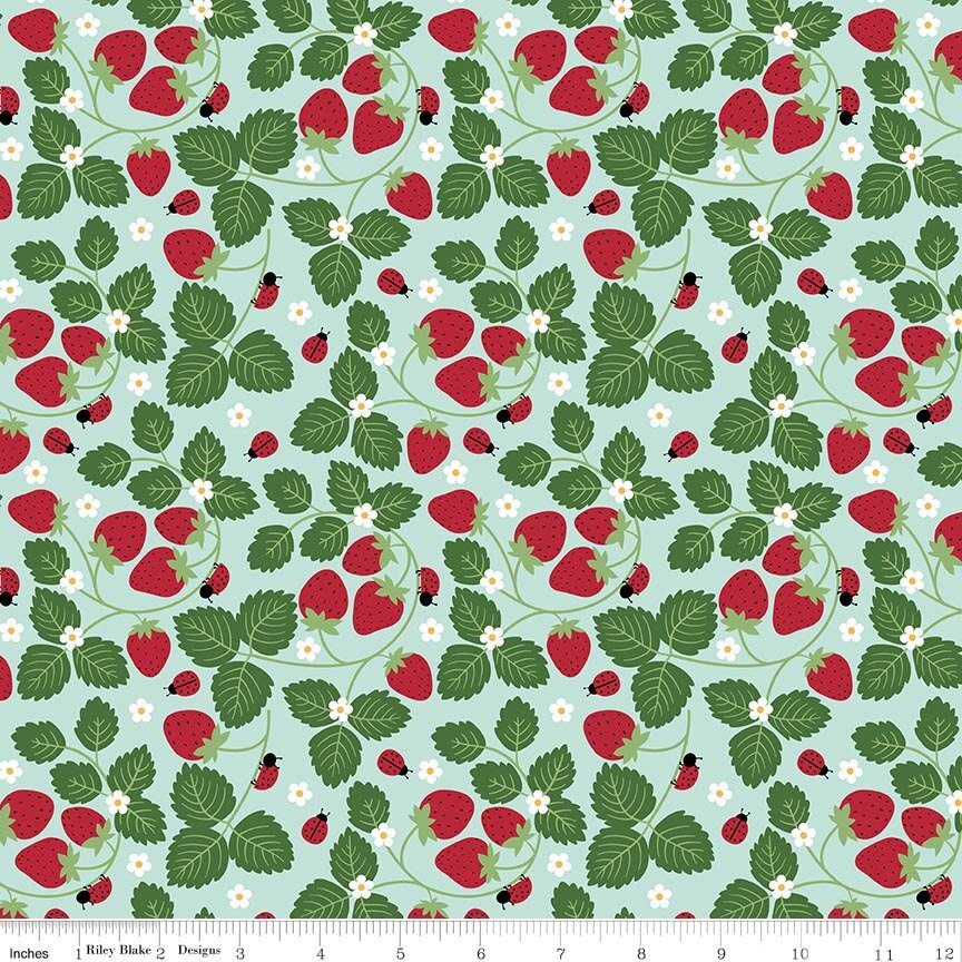 Riley Blake Designs: Little Ladybug Strawberries Blue by Lori Whitlock (C18031-BLUE)