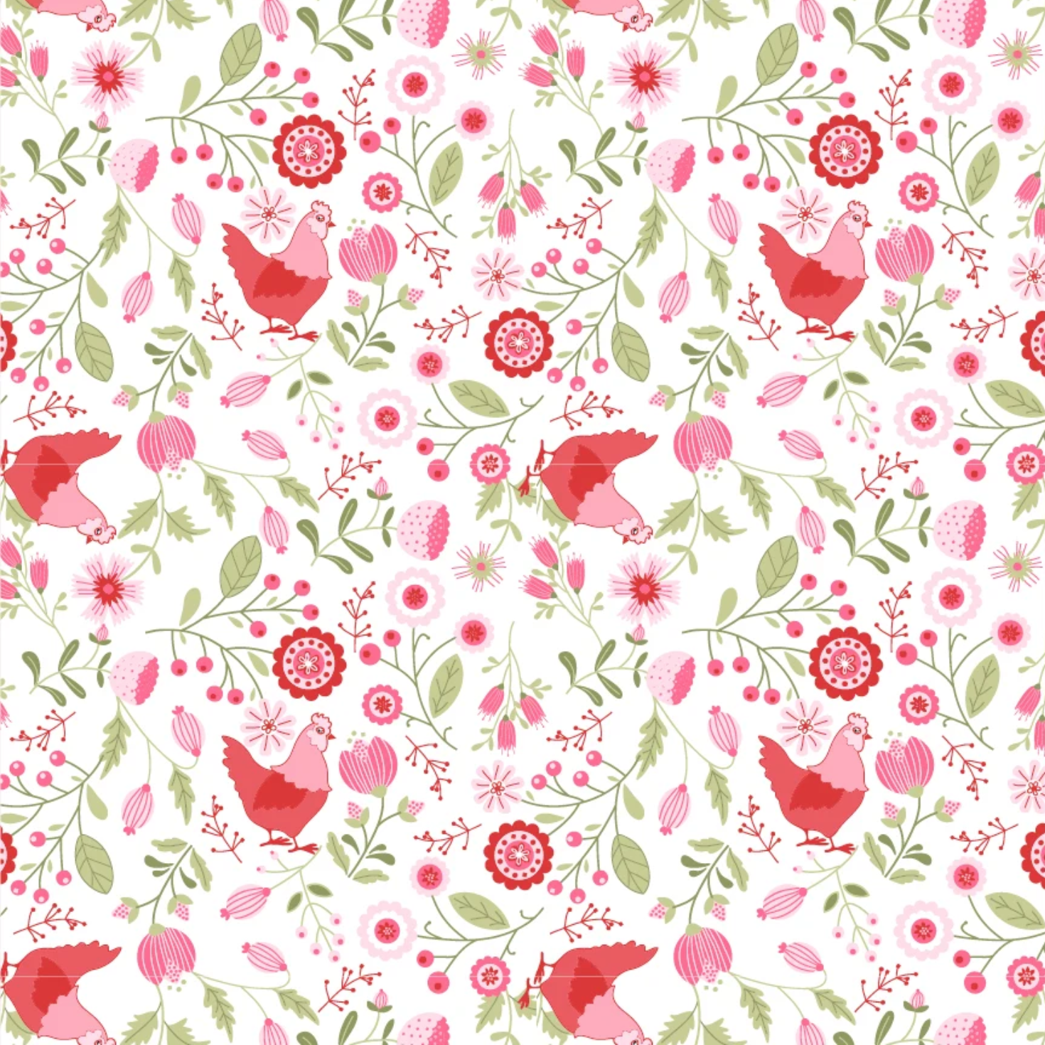 Poppie Cotton: Smitten Chicken White by Lori Woods (SN251119)