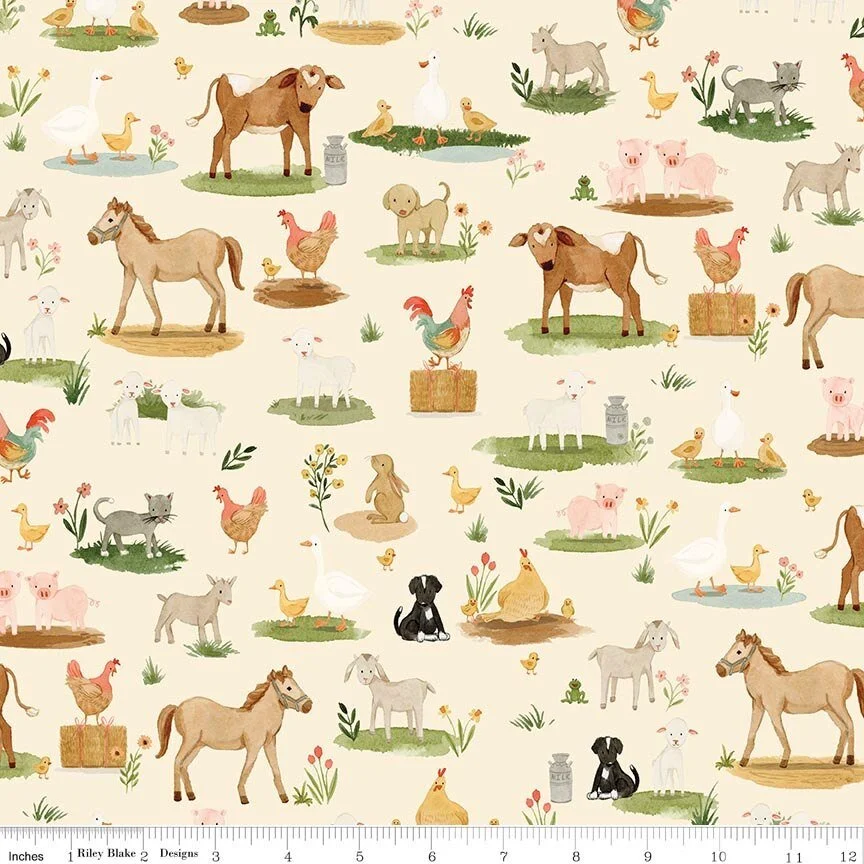 Riley Blake Designs: Lil' Farm Friends on the Farm Cream by Kelsey Carlson (C17941-CREAM)